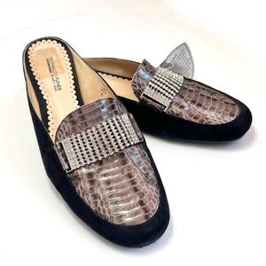 Donald J Pliner LISA Black Suede Snakeskin Sport-i-Que Suede Slides Flats / 8